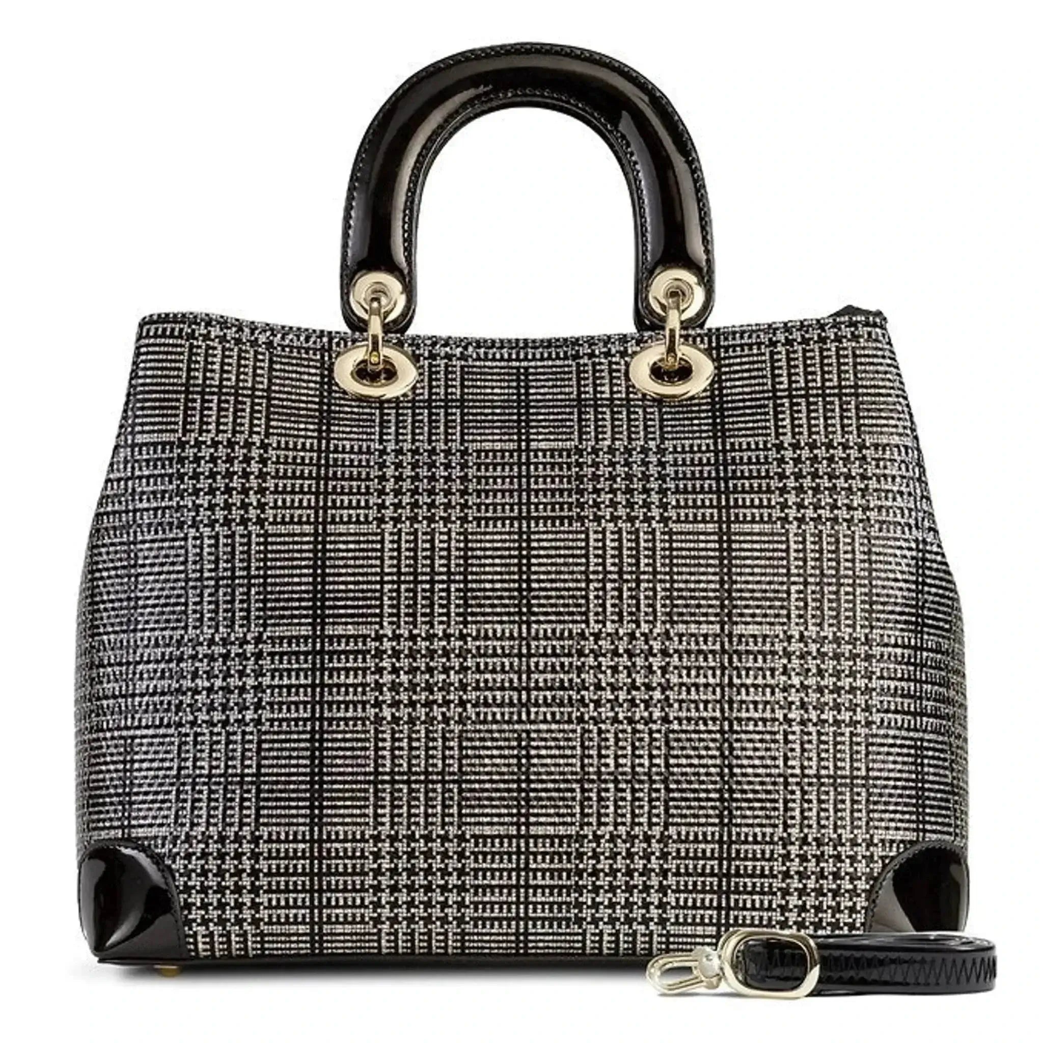 Large Galina Tweed Print Leather Bag with RFID protection and detachable strap.