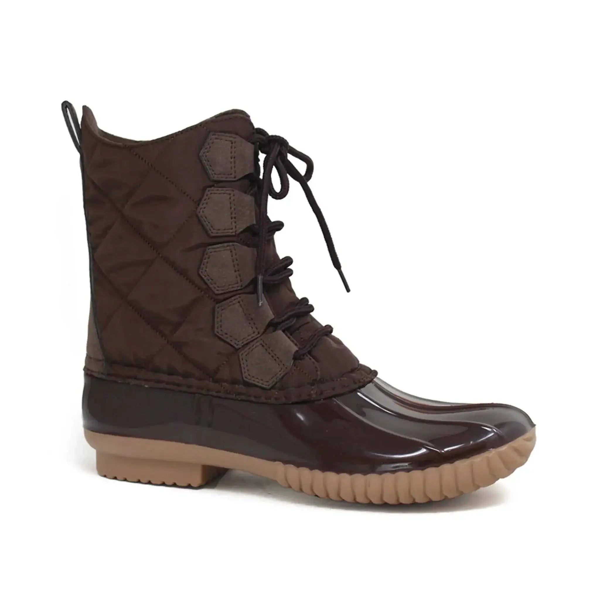 Yoki Women's Dylan-55 Short Rain Duck Boots, durable nylon and rubber waterproof design, slip-resistant sole.