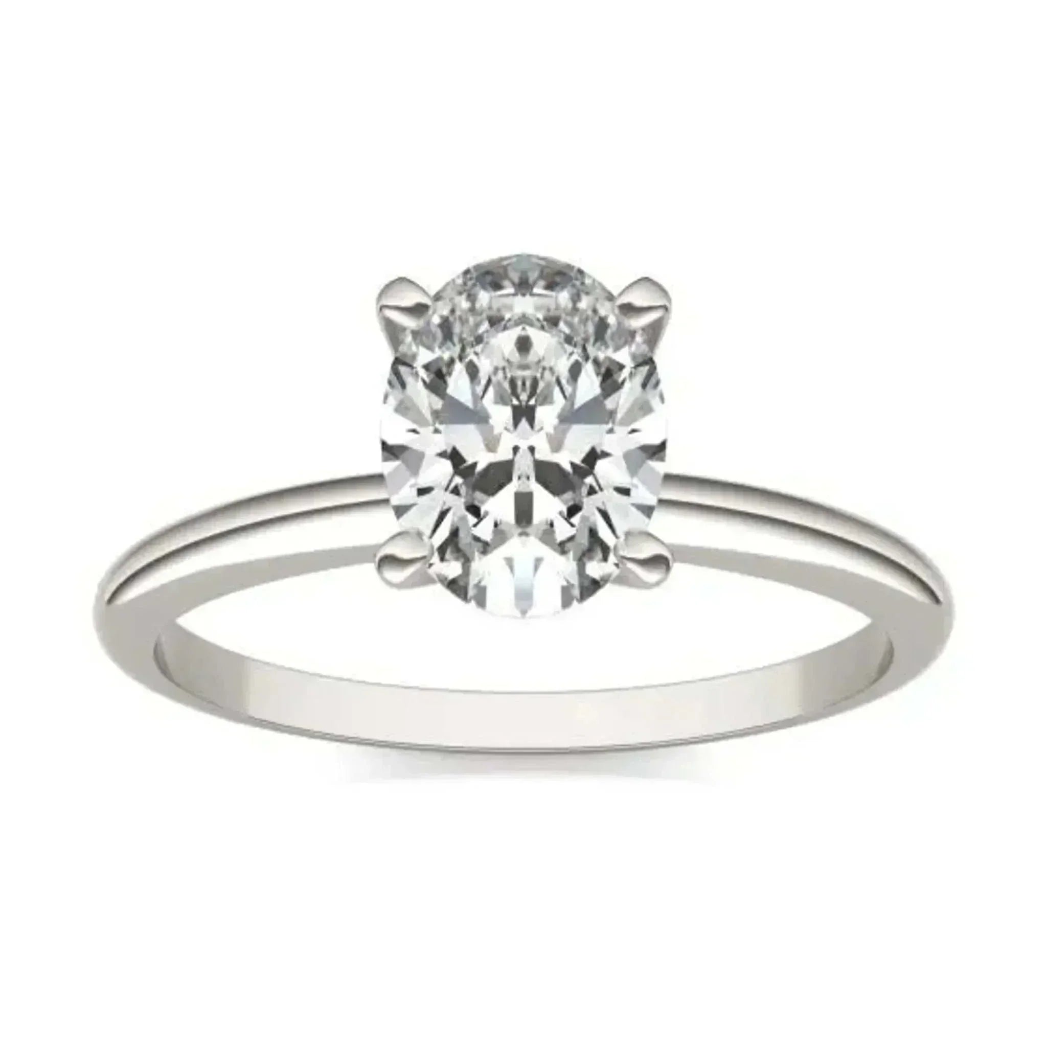 1 1/2 CTW oval lab-grown diamond solitaire engagement ring in 14K white gold.