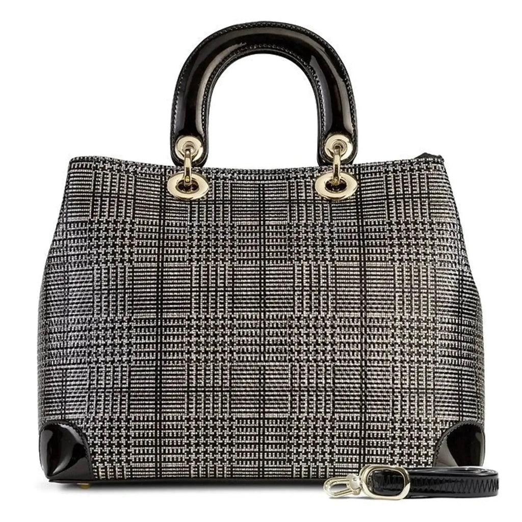 Bravo Fashion Galina Tweed Print Leather Bag with RFID Protection and Detachable Strap