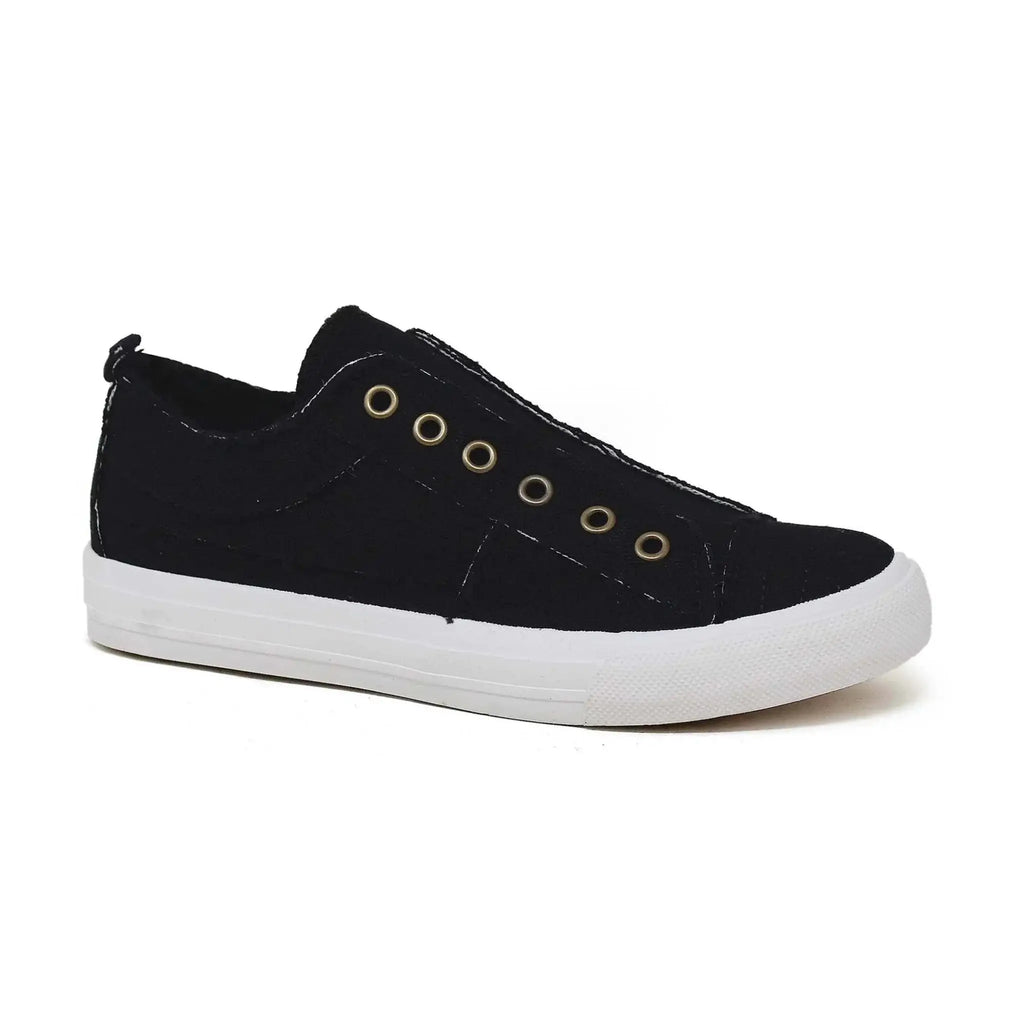 Yoki Women's Bentley-30 Slip-On Canvas Sneakers in classic converse-style, black color.