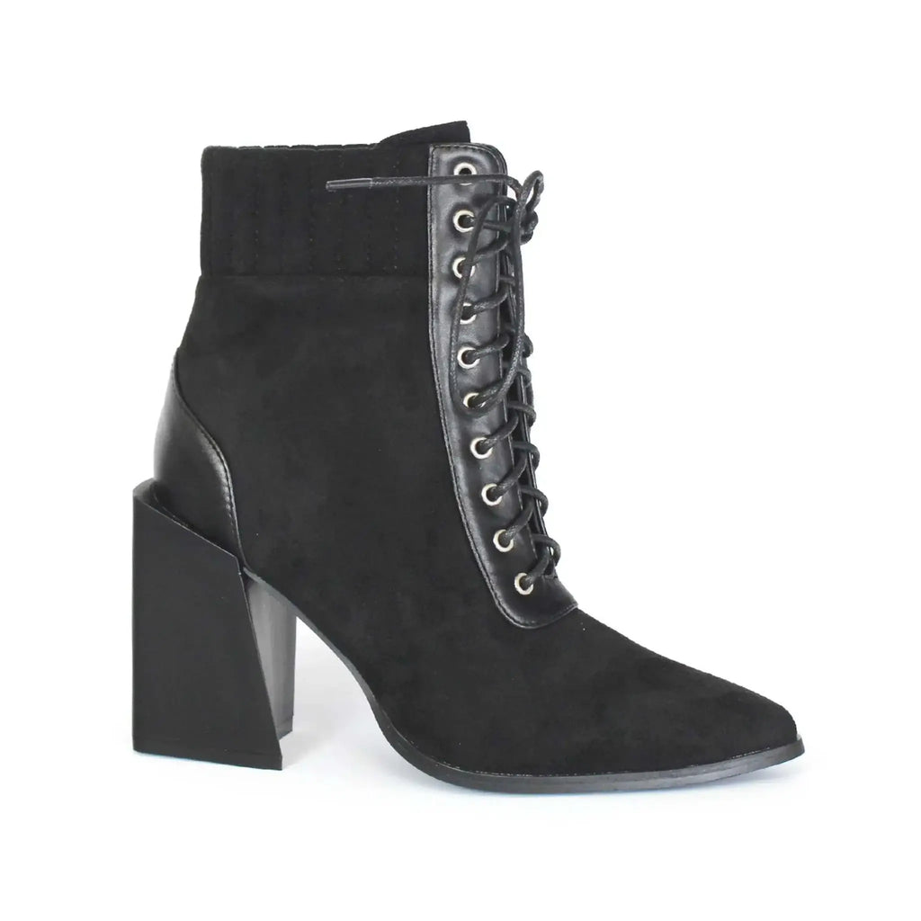 Yoki Women's Corduroy Cuffed Lace-Up Chunky Boots with stylish design and durable construction.