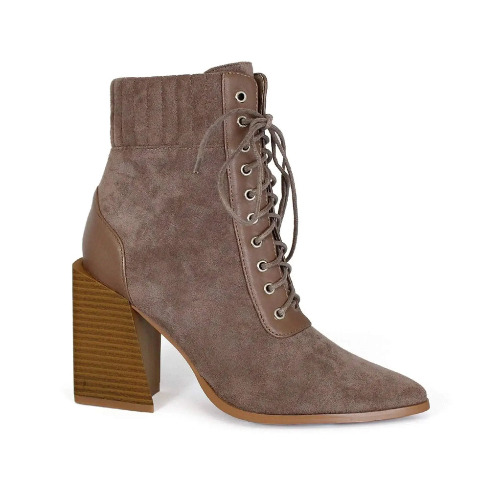 Yoki Women's corduroy cuffed lace-up chunky boots with durable construction and slip-resistant sole.