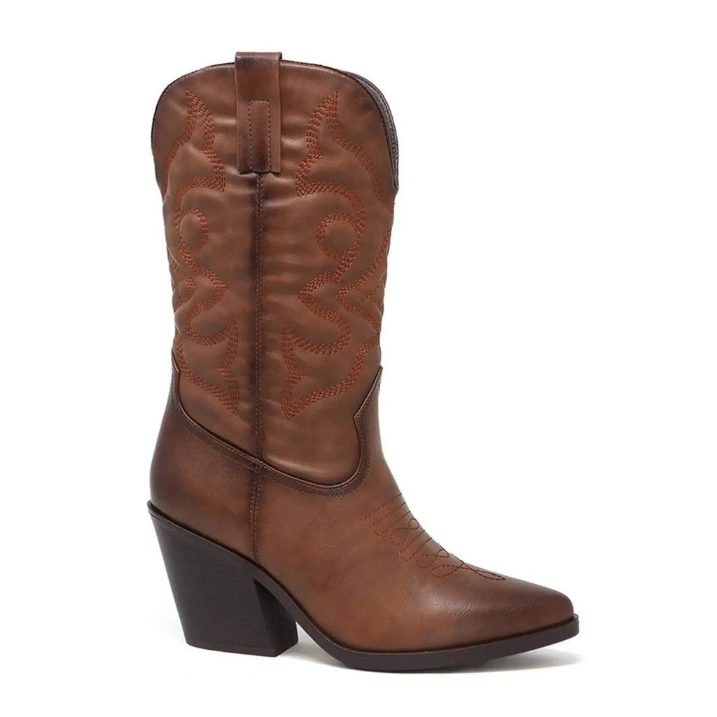 Yoki Women's Premium Stitched Cowboy Boots with classic Western design and slip-resistant sole.