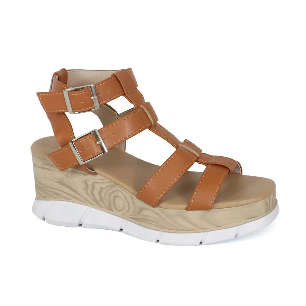 Women's gladiator wedge beach sandals with premium PU upper and adjustable straps.