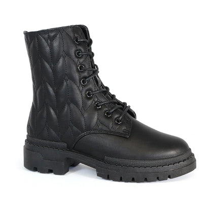 Yoki Womens quilted lace-up combat boots in black.