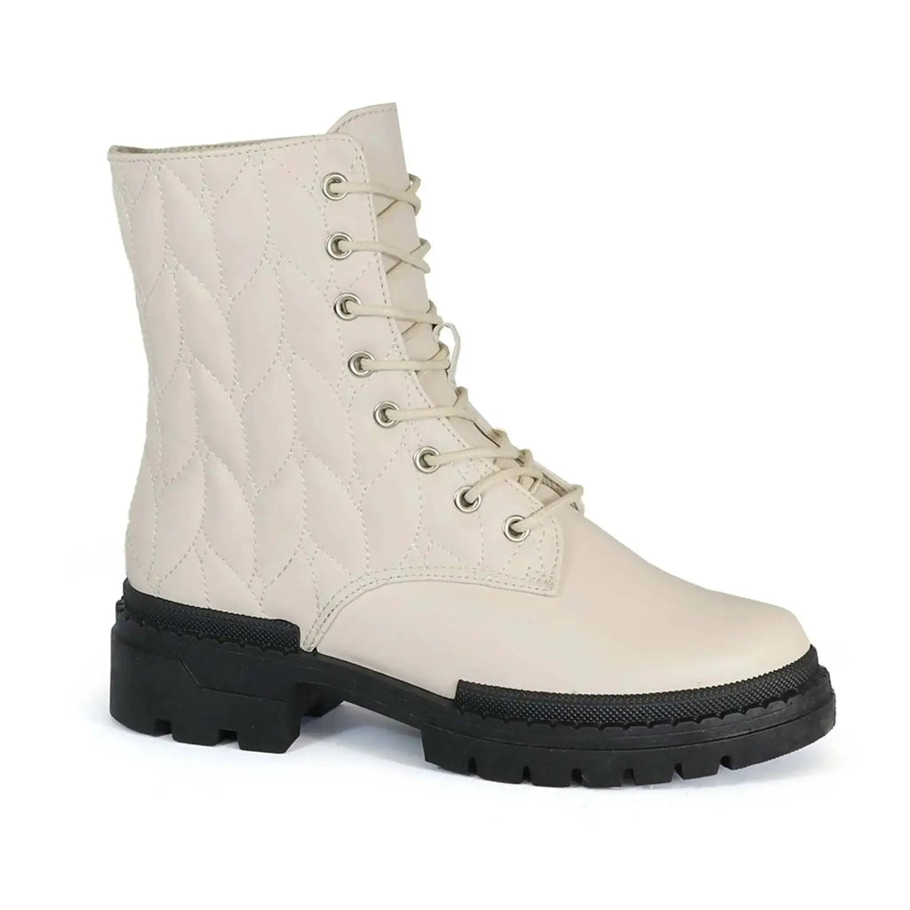 Yoki Women's Quilted Lace-Up Combat Boots with trendy design, durable construction, comfortable fit, and slip-resistant sole.