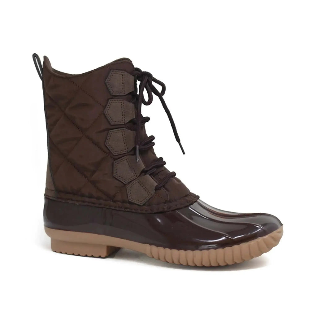 Yoki Women's Dylan-55 Short Rain Duck Boots, durable nylon and rubber waterproof design, slip-resistant sole.