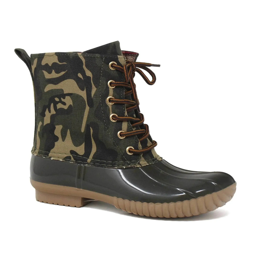 Yoki Women's Dylan Lace-Up PU Rain Duck Boots – Waterproof winter boots with durable PU, rubber upper, and slip-resistant sole.