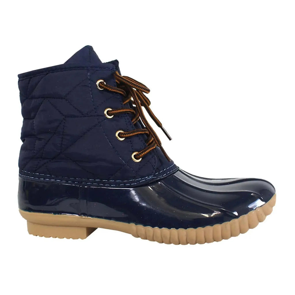 Yoki Women's Dylan-92 Navy Rain Duck Boots with nylon and rubber upper, slip-resistant outsole, and lace-up closure.