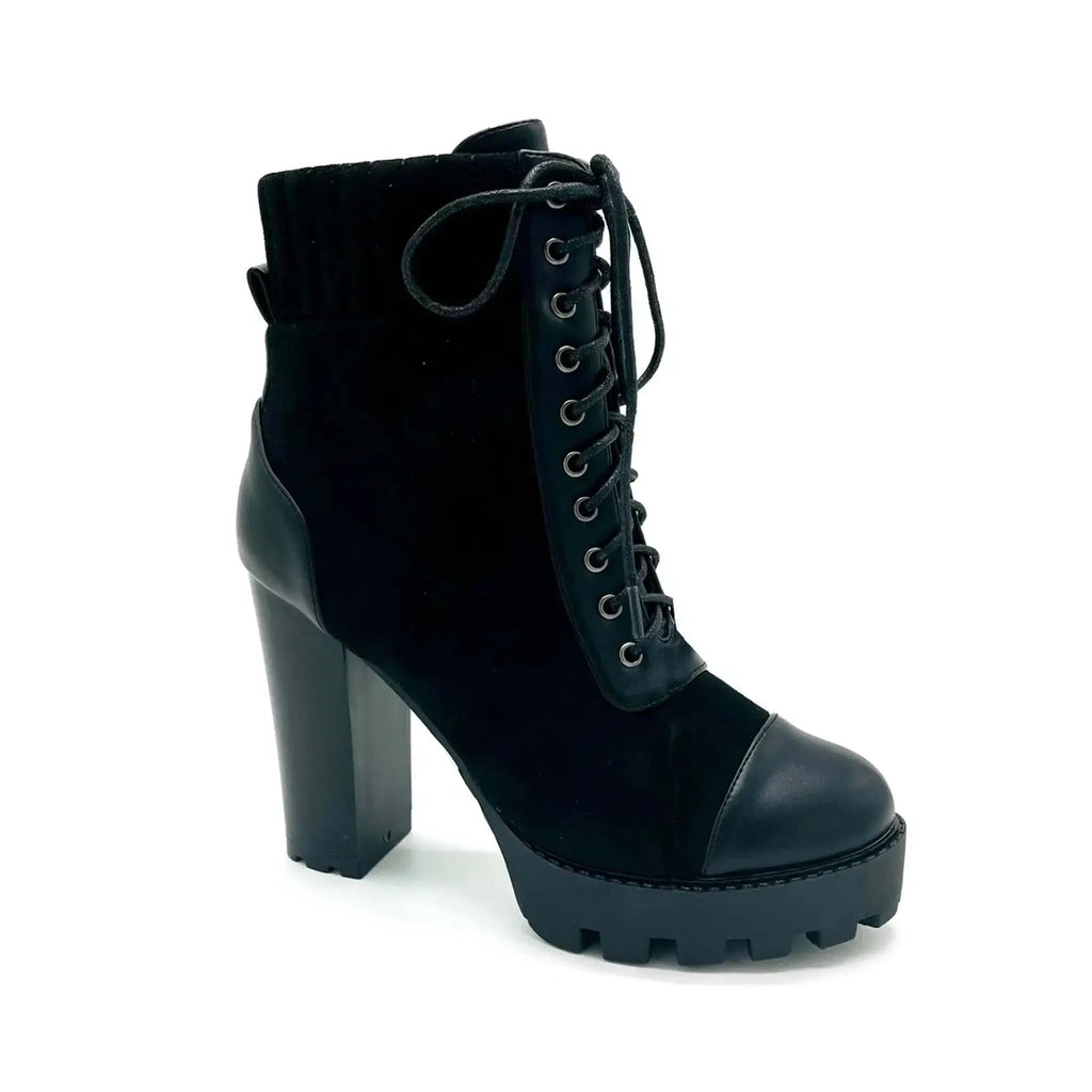 Yoki Women's Corduroy Cuffed Lace-Up Lug Sole Hiker Boots with stylish design and durable build.