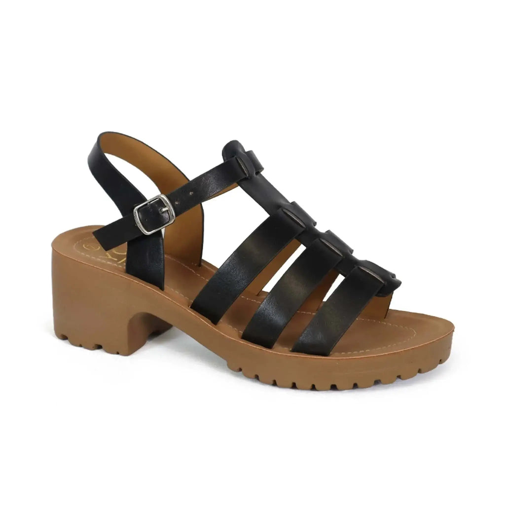 Women's open-toe fisherman sandals with a premium PU upper, low heel, and adjustable fit.