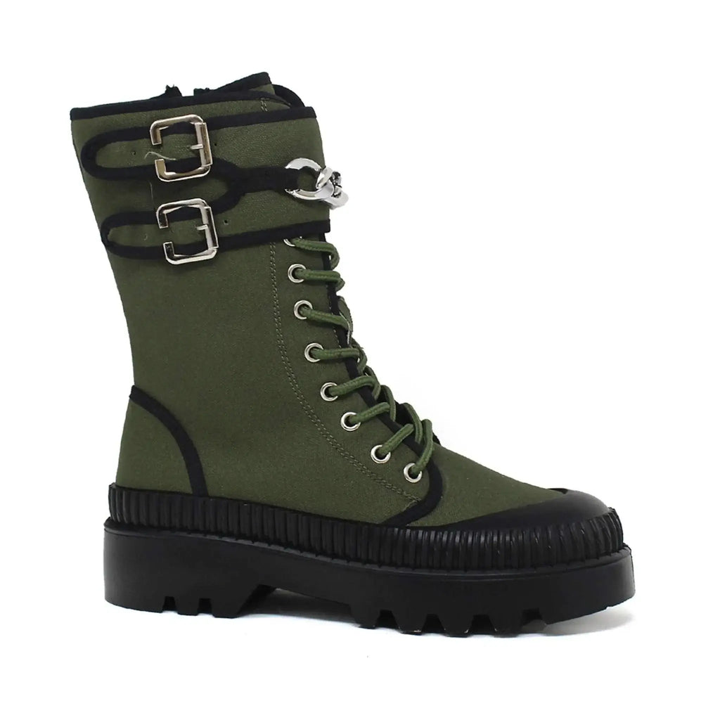 Yoki Women's Fran-09 Double Strap Boot with durable canvas upper, double strap design, and piping chain detail.