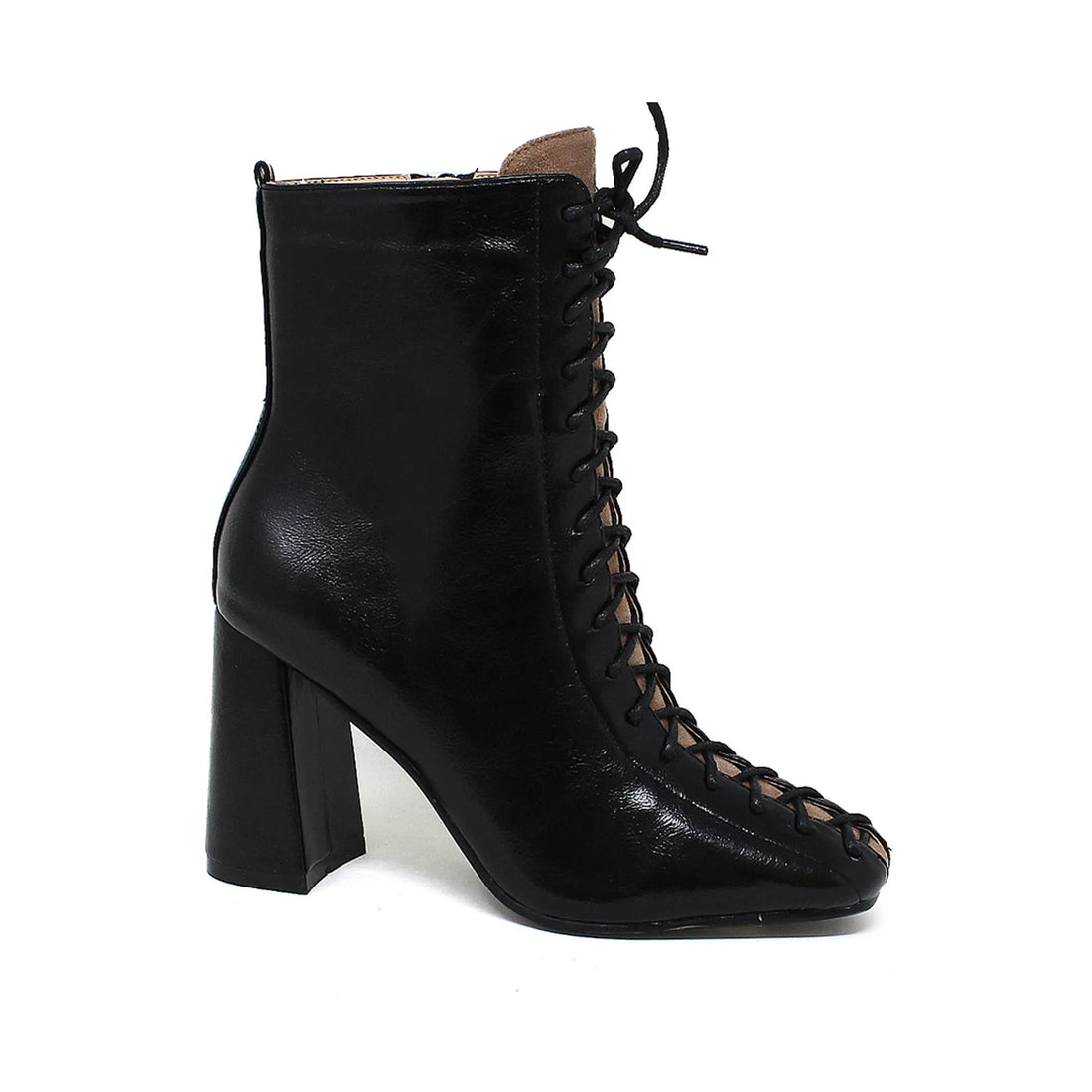 Yoki Womens Jacklyn-02 lace-up heel bootie with PU upper.