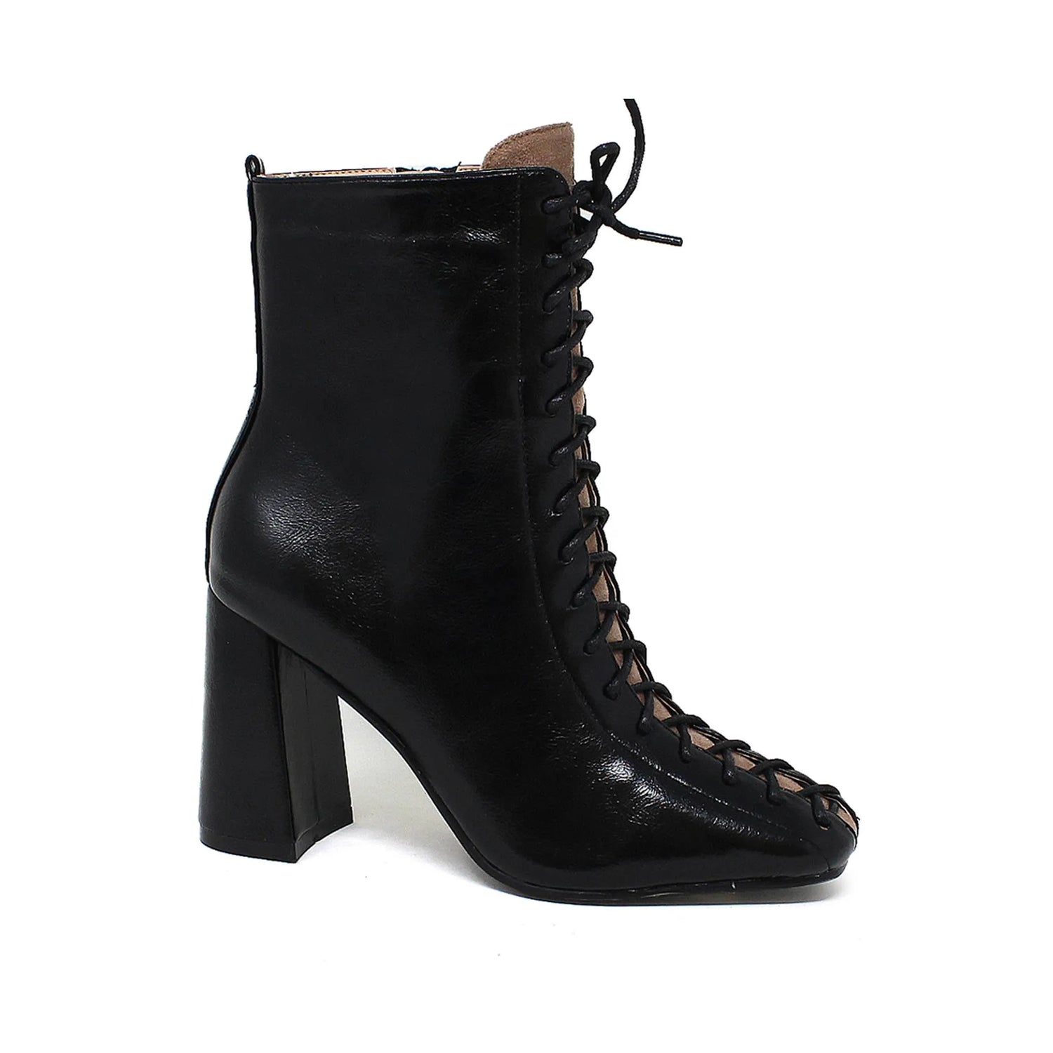 Yoki Womens Jacklyn-02 lace-up heel bootie with PU upper.