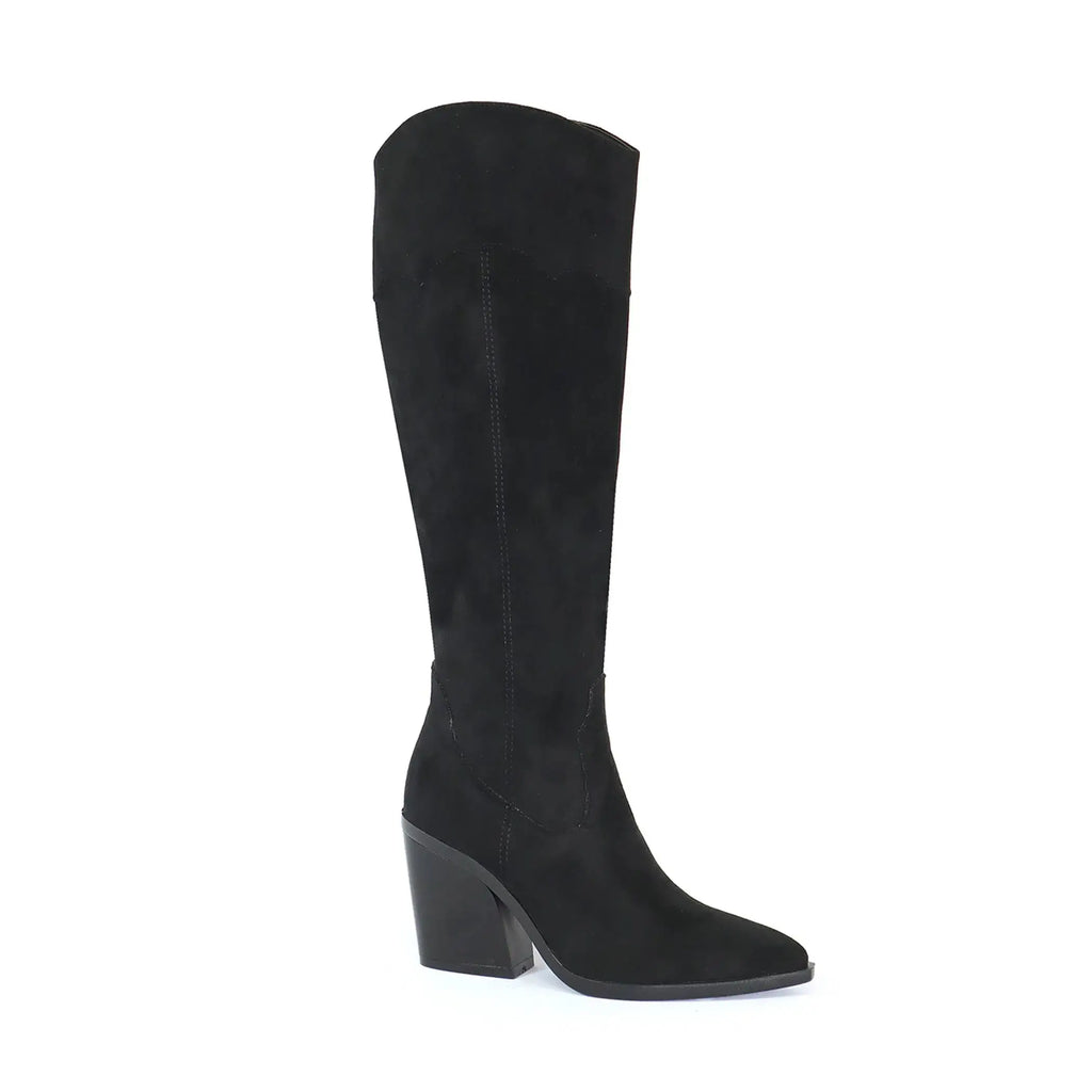 Yoki women's high western tall boots in black with block heel.