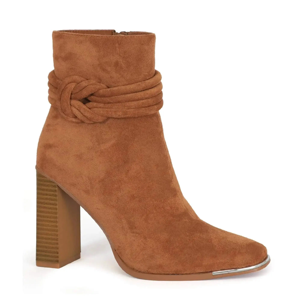 Yoki Women's Knot Rope Design Over-Ankle Booties with chic knot detail, durable material, slip-resistant sole, and versatile style.
