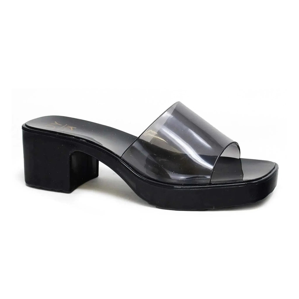 RUBI-09 Women's Open-Toe Heeled Sandals, stylish black slip-on design for versatile wear.