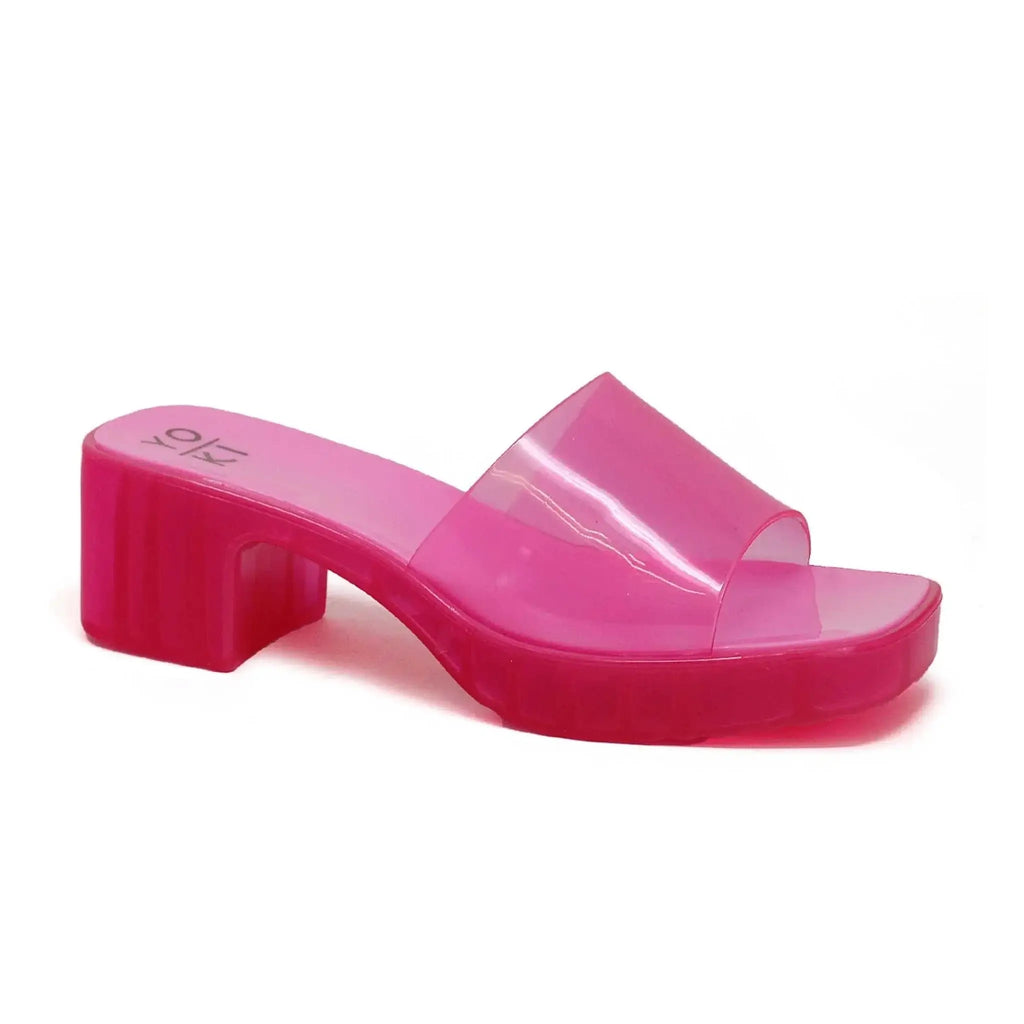 Women's open-toe heeled sandals, stylish and durable, hot pink color.