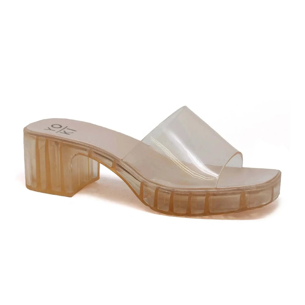 RUBI-09 Women's Open-Toe Heeled Sandals with clear slip-on design and comfortable heel.