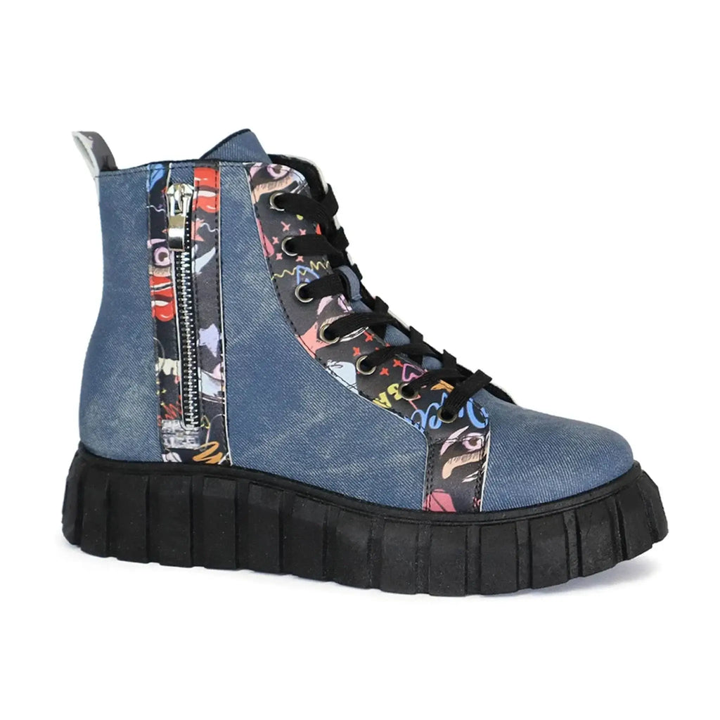 Women's versatile boot sneaker with premium PU upper, lace-up closure, side zippers, and slip-resistant sole.