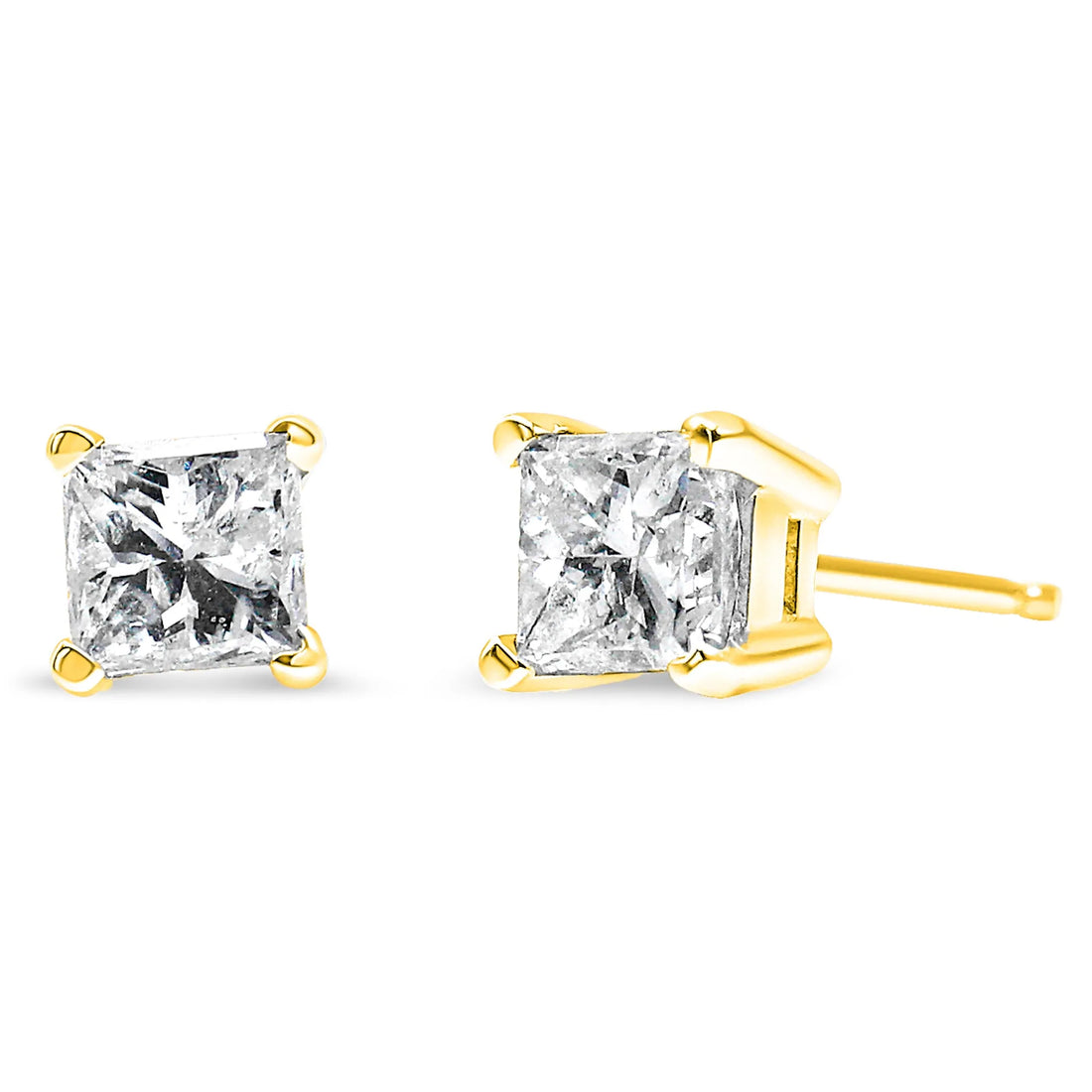 14K Yellow Gold 1.00 CTW Princess-Cut Diamond Solitaire Stud Earrings