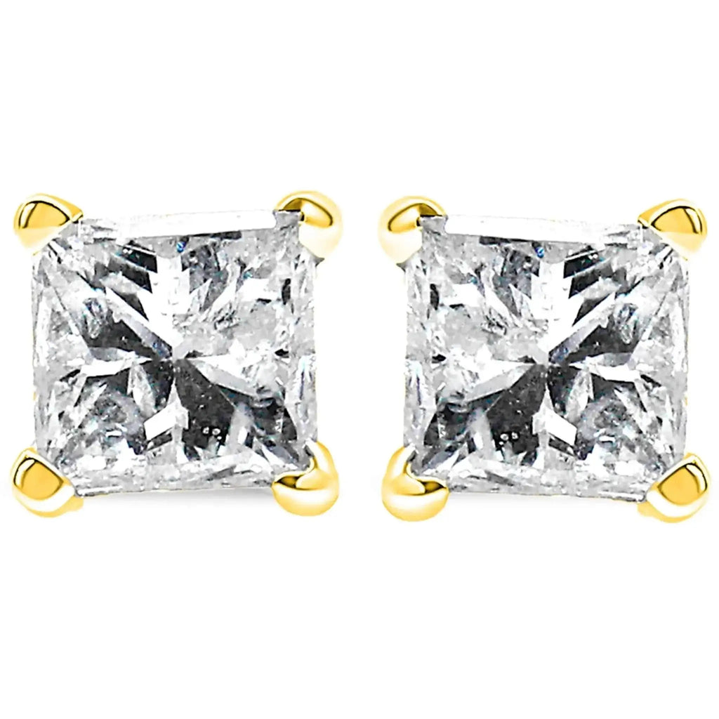 14K Yellow Gold 1.00 CTW Princess-Cut Diamond Solitaire Stud Earrings