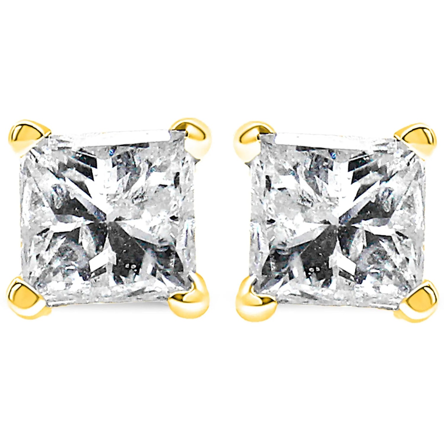 14K Yellow Gold 1.00 Cttw Princess-Cut Square Near Colorless Diamond Classic 4-Prong Solitaire Stud Earrings (J-K Color, I1-I2 Clarity)