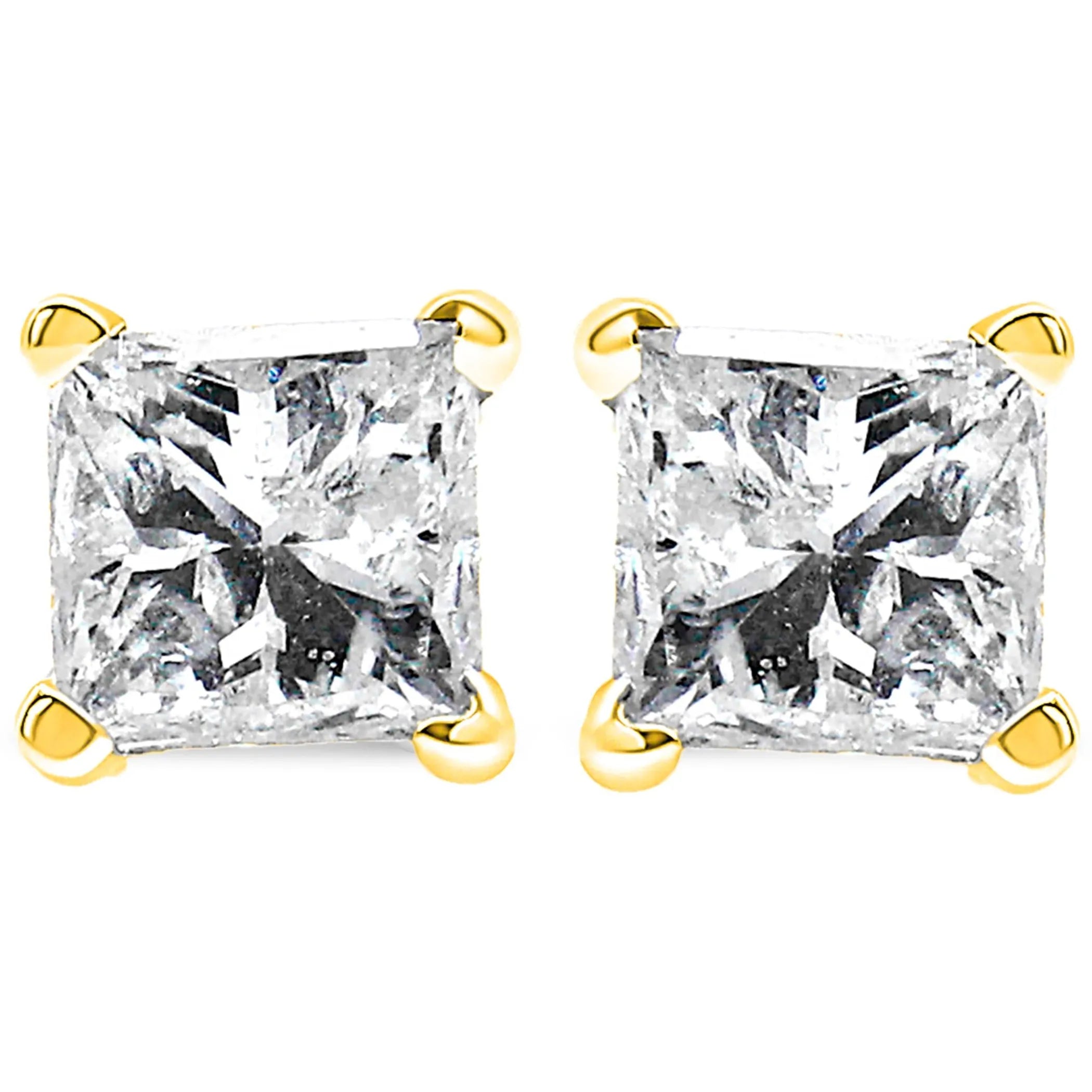 14K Yellow Gold 1.00 Cttw Princess-Cut Square Near Colorless Diamond Classic 4-Prong Solitaire Stud Earrings (J-K Color, I1-I2 Clarity)