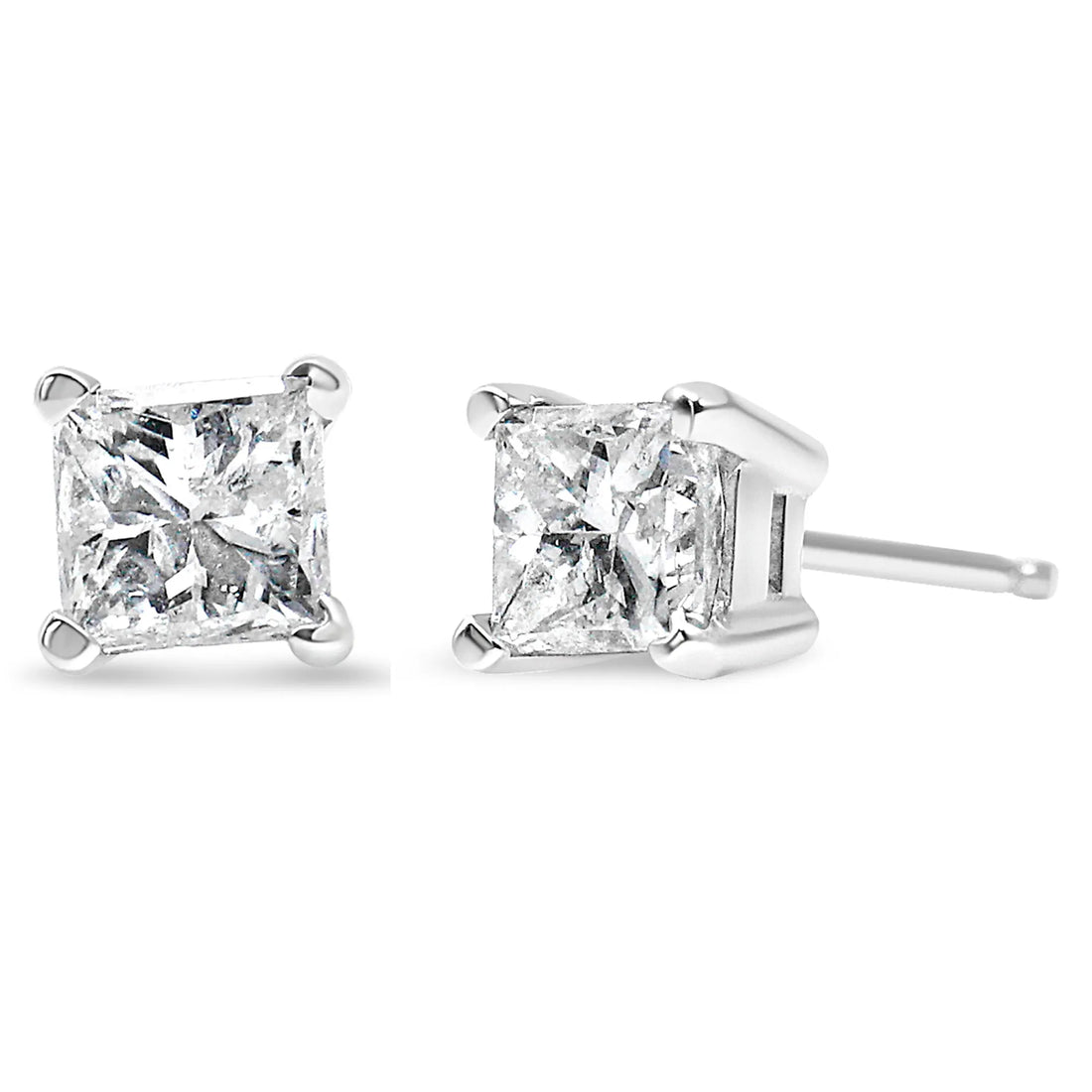 14K White Gold 1.0 Cttw Princess-Cut Diamond Stud Earrings