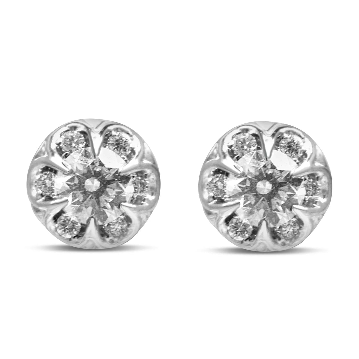 14K White Gold 3/4 Cttw Round Cut Diamond Halo Cluster Stud Earrings (I-J Color, I1-I2 Clarity)