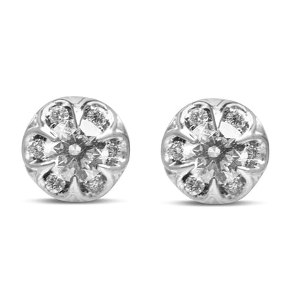 14K White Gold 3/4 Cttw Round Cut Diamond Halo Cluster Stud Earrings (I-J Color, I1-I2 Clarity)