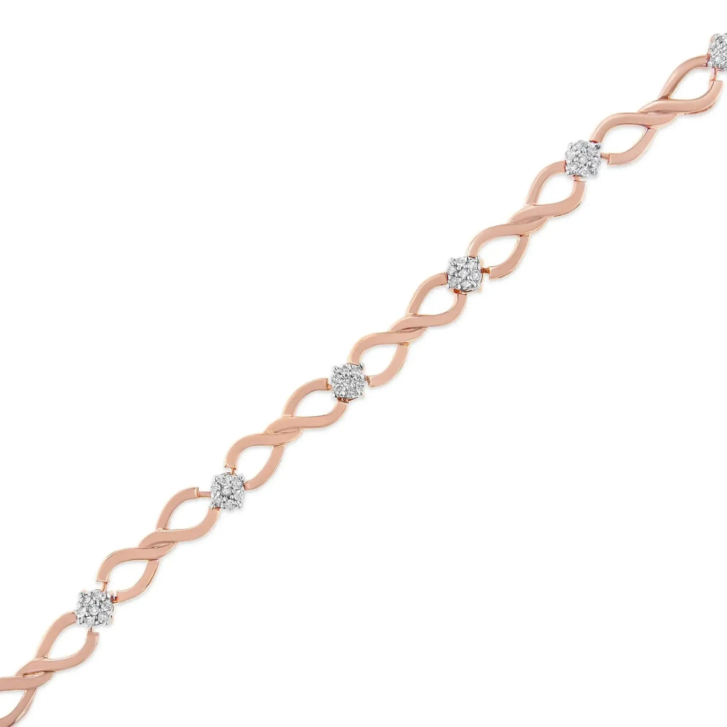10K Rose Gold Diamond Cluster Infinity Weave Tennis Bracelet with 1/2 Cttw.