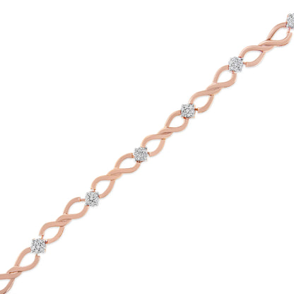 10 Karat Rose Gold 1/2 Carat Total Weight Diamond Cluster and Infinity Weave Link Karat Bracelet