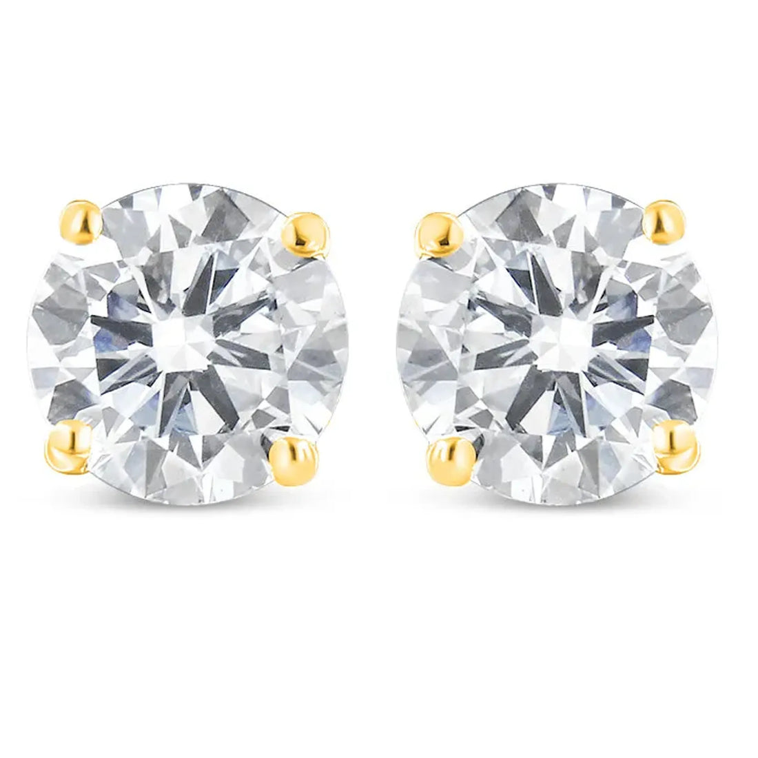 10K Yellow Gold 1-1/2 Cttw Round Brilliant-Cut Near Colorless Diamond Classic 4-Prong Stud Earrings with Screw Backs (J-K Color, I1-I2 Clarity)