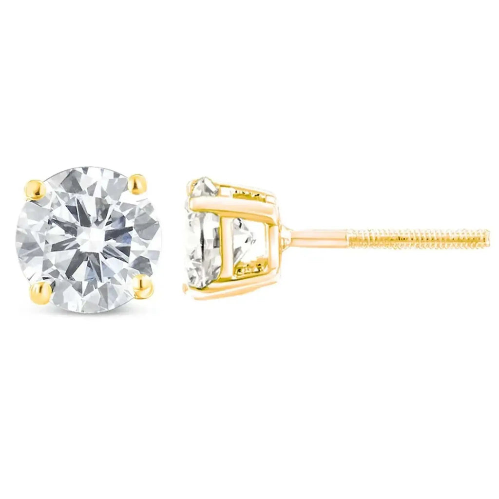 10K yellow gold diamond stud earrings with round brilliant-cut near colorless diamonds in four-prong setting.