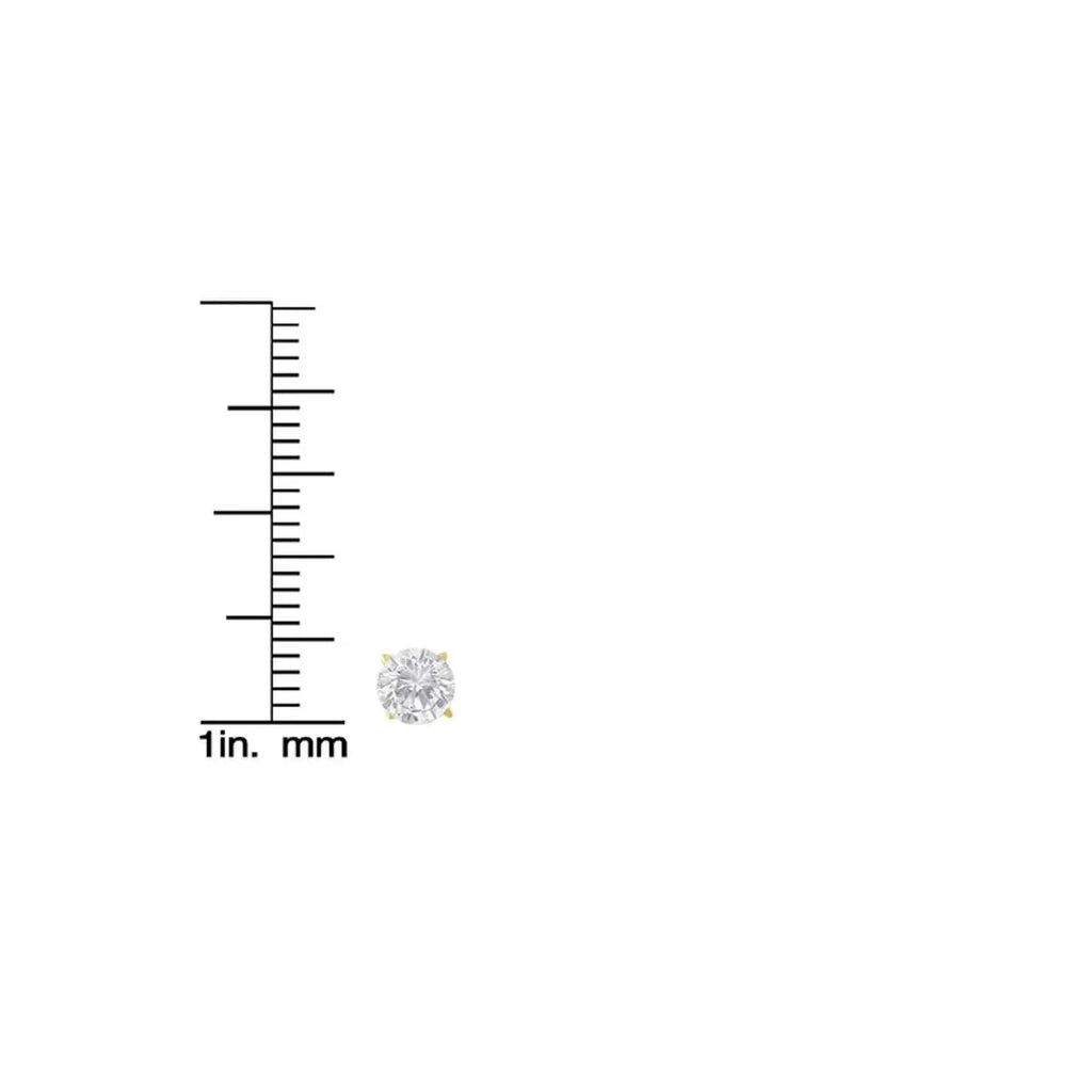 10K yellow gold 1-1/2 CTTW round brilliant-cut diamond stud earrings with size scale.