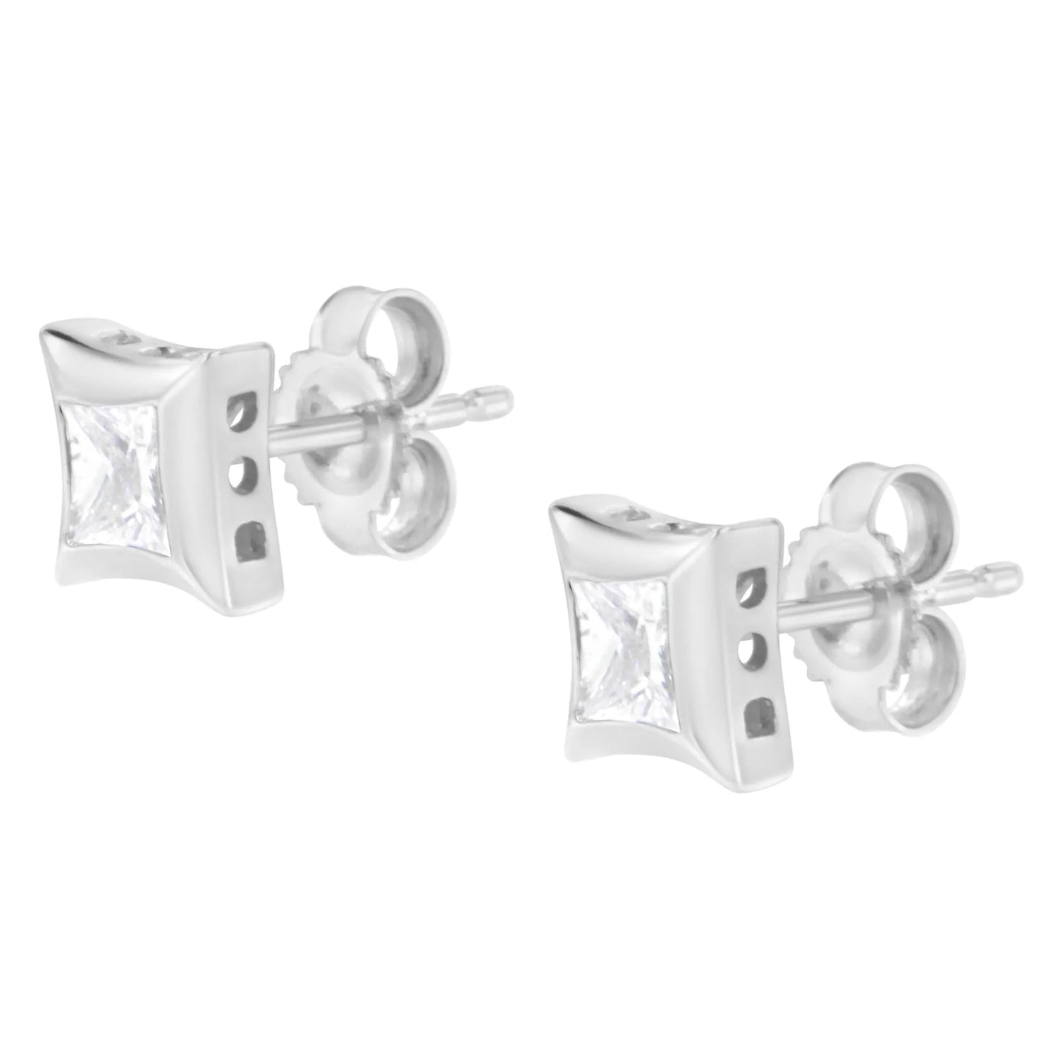 10K White Gold 1/2 Cttw Invisible Set Princess-Cut Diamond Stud Earrings (H-I Color, SI2-I1 Clarity)