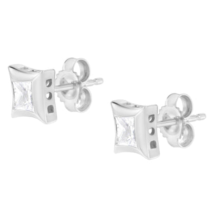 10K White Gold 1/2 Cttw Invisible Set Princess-Cut Diamond Stud Earrings (H-I Color, SI2-I1 Clarity)