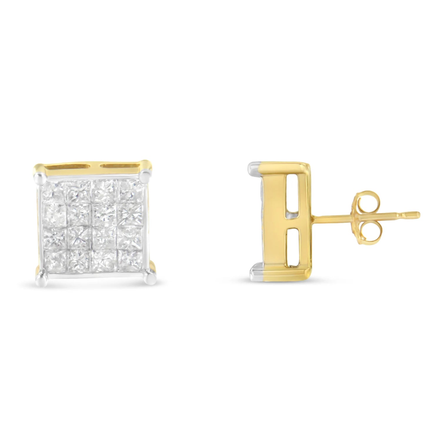 10 Karat Yellow Gold 2 ct. Total Diamond Weight Princess Cut Diamond Stud Earrings