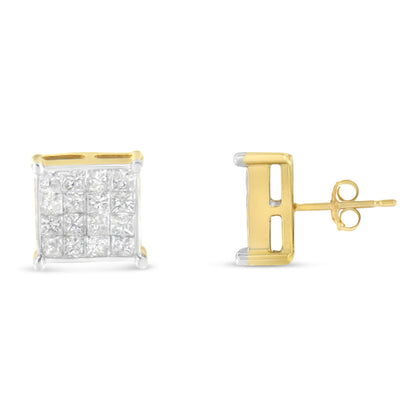 10 Karat Yellow Gold 2 ct. Total Diamond Weight Princess Cut Diamond Stud Earrings