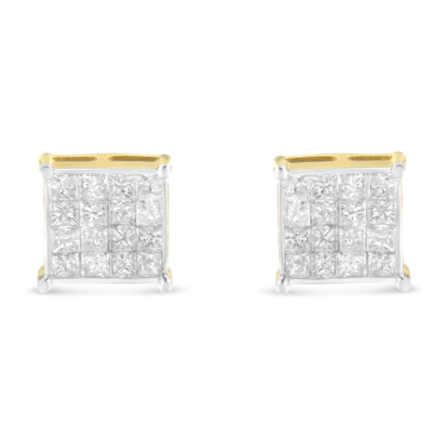 10 Karat Yellow Gold 2 ct. Total Diamond Weight Princess Cut Diamond Stud Earrings