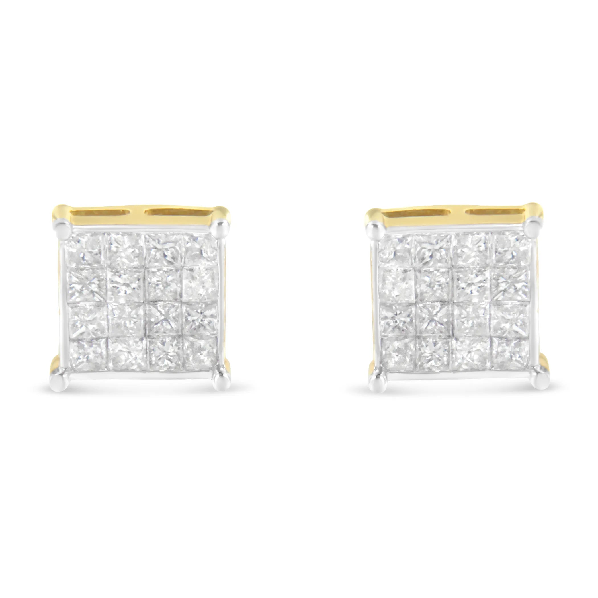 10 Karat Yellow Gold 2 ct. Total Diamond Weight Princess Cut Diamond Stud Earrings