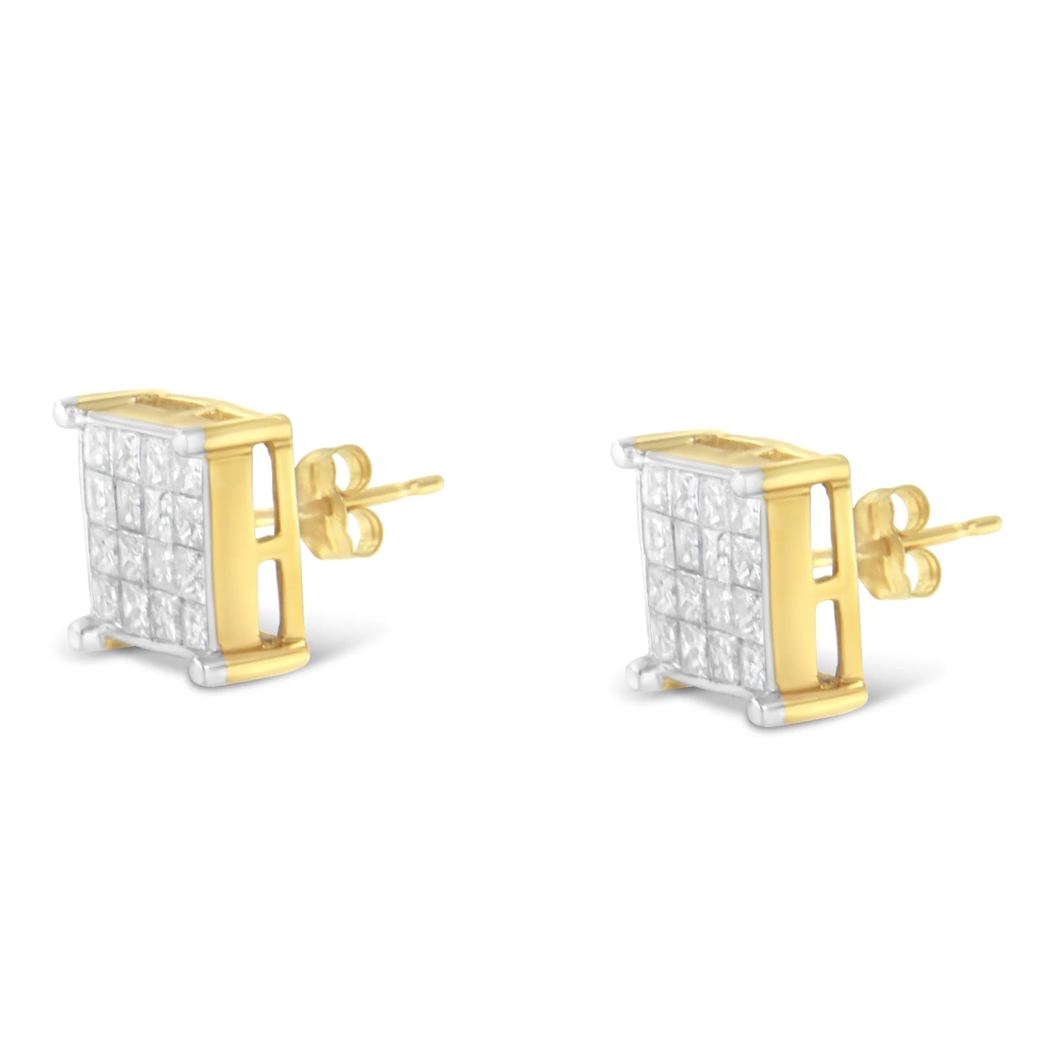 10 Karat Yellow Gold 2 ct. Total Diamond Weight Princess Cut Diamond Stud Earrings