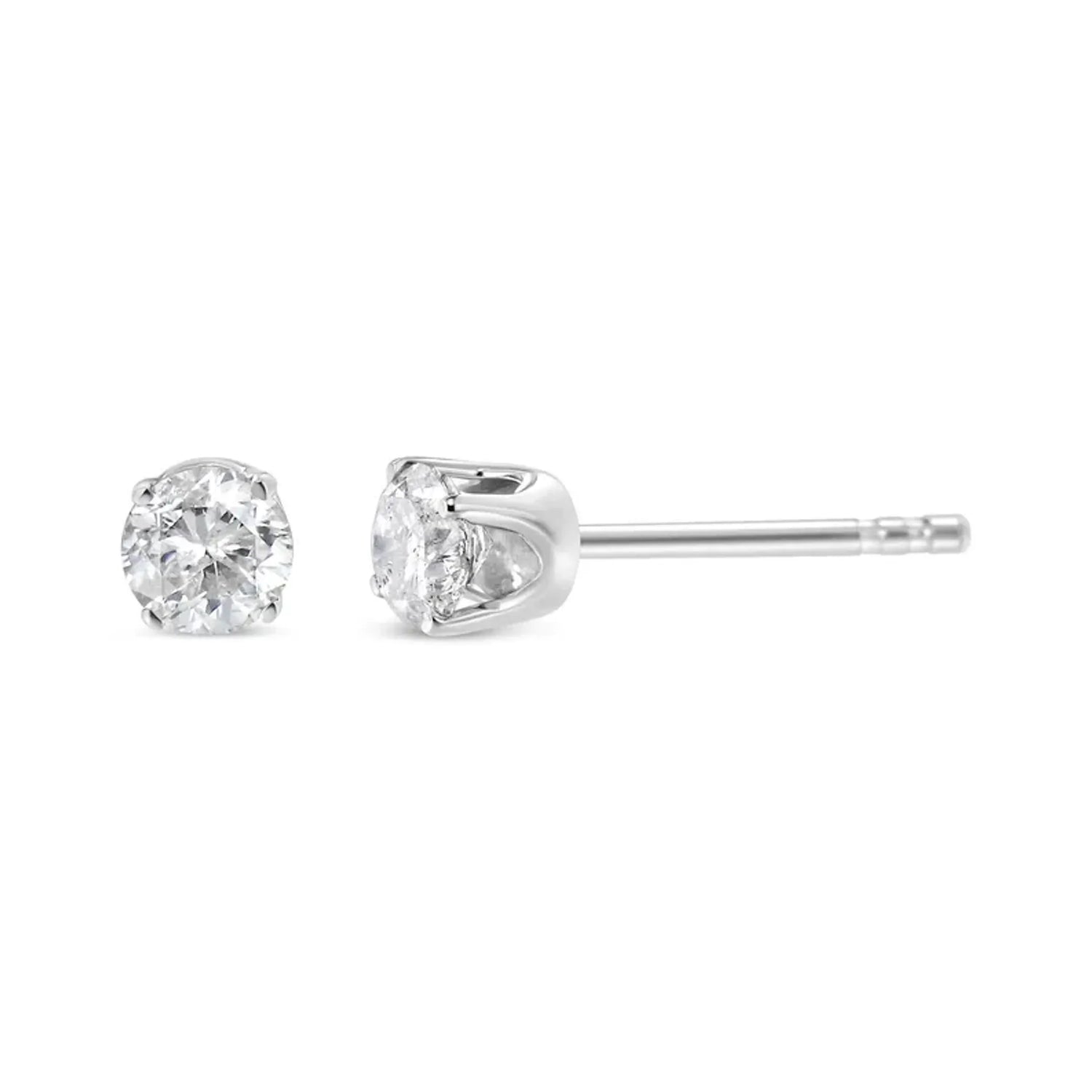 14K White Gold 1/2 Cttw Round Brilliant-Cut Near Colorless Diamond Classic 4-Prong Stud Earrings (H-I Color, SI1-SI2 Clarity)