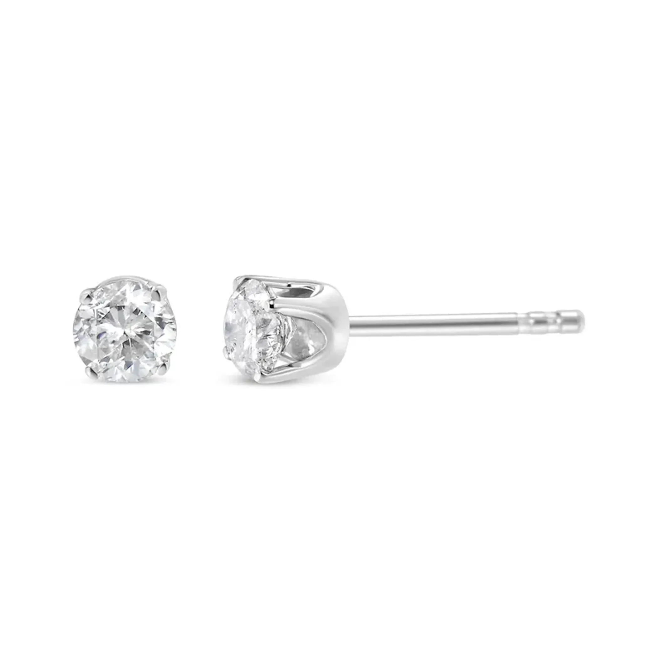 14K White Gold 1/2 Cttw Round Brilliant-Cut Near Colorless Diamond Classic 4-Prong Stud Earrings (H-I Color, SI1-SI2 Clarity)