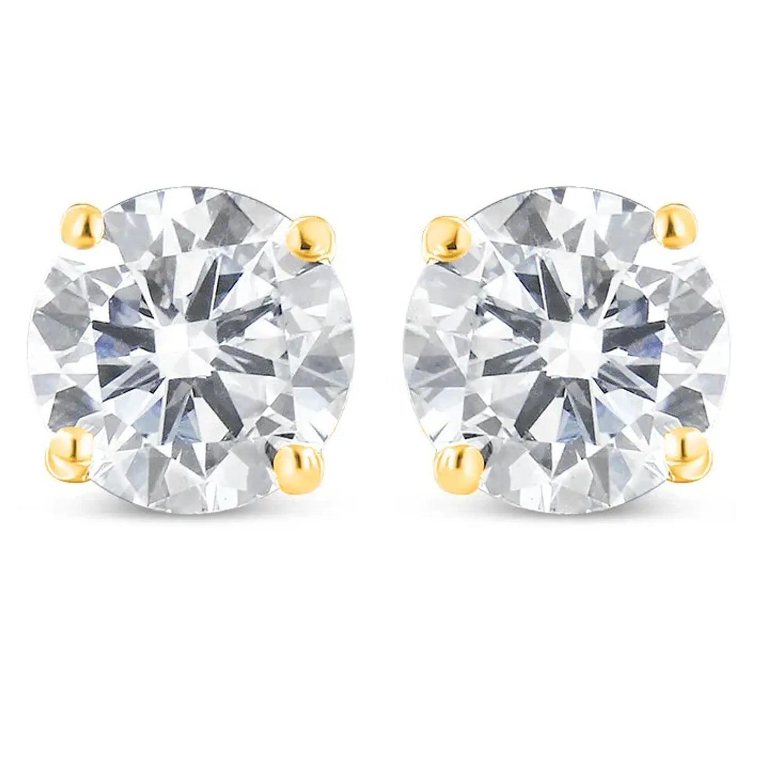 14K Yellow Gold Diamond Stud Earrings with Screw Backs