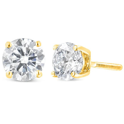 14K Yellow Gold 1.00 Cttw Round Brilliant-Cut Diamond Classic 4-Prong Stud Earrings with Screw Backs (H-I Color, I1-I2 Clarity)