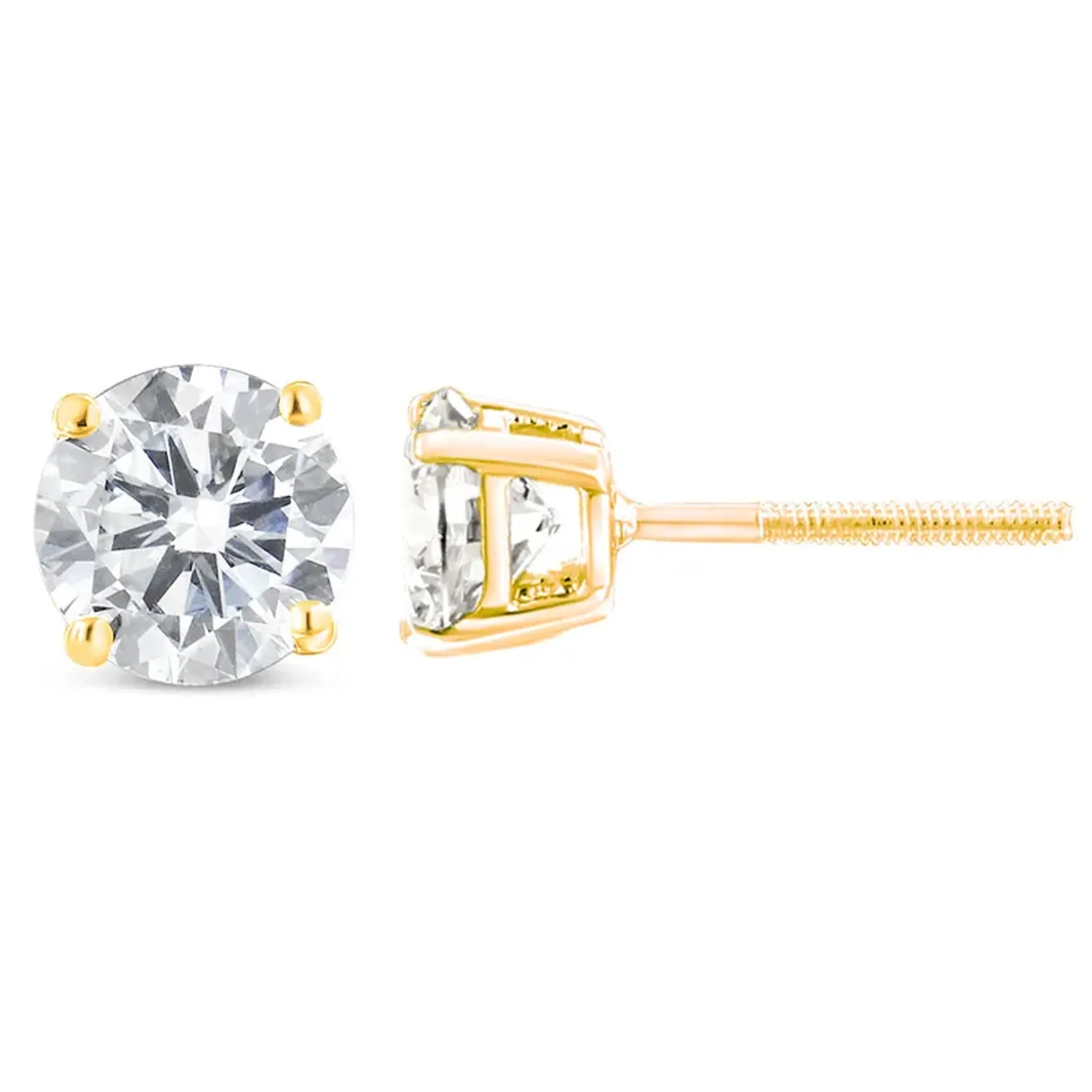 14K Yellow Gold 1.00 Cttw Round Brilliant-Cut Diamond Classic 4-Prong Stud Earrings with Screw Backs (H-I Color, I1-I2 Clarity)