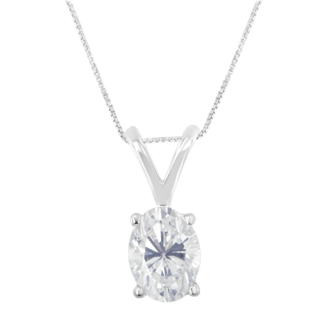 IGI Certified 10K White Gold 3/8 cttw Prong Set Diamond Oval Pendant Necklace (I-J Color, I1 Clarity) - Size 18&quot;